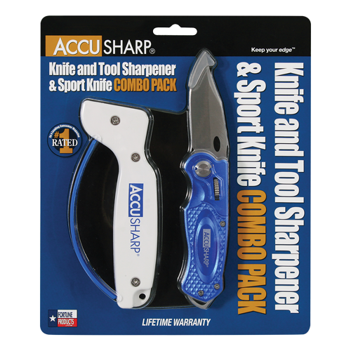 ACCUSHARP 2-STEP KNIFE SHARPENER & SPORT KNIFE COMBO PACK - SHARP-N-EASY -  Northwoods Wholesale Outlet